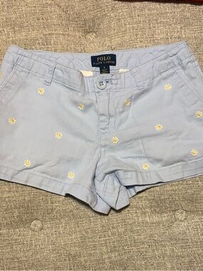 Polo by Ralph Lauren Light Blue Daisy-Embroidered girl Shorts